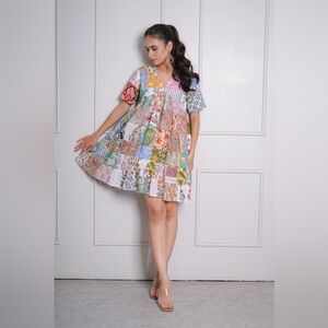 Inara Design 100% Cotton Patchwork Multicolor Dress - XL